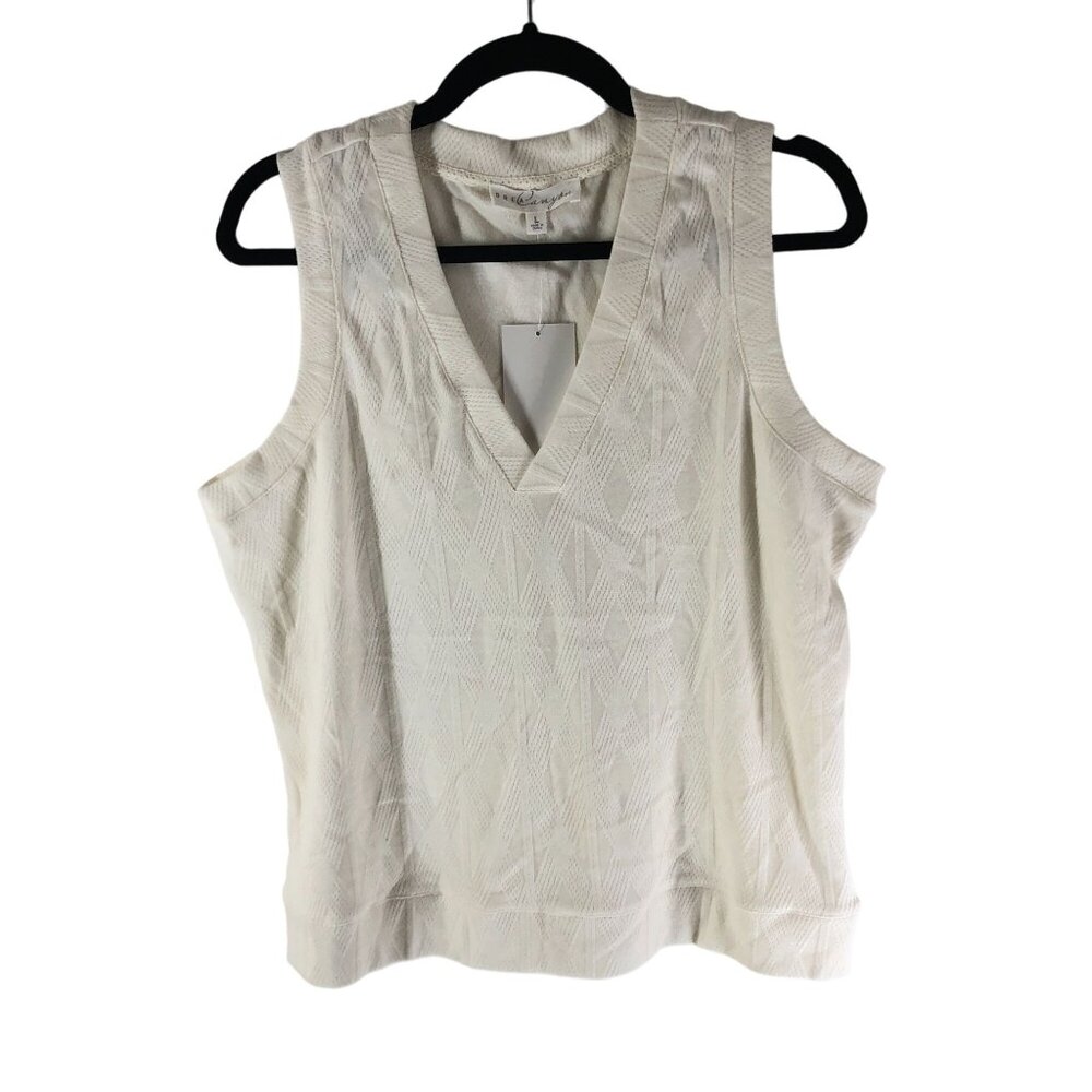 Brea Canyon Womens White Textured Sleeveless V-Neck Sweater Vest Size L